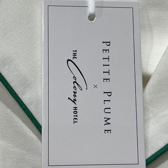 Petite Plume x The Colony Hotel 2 pcs White Cotton Green Piping PJ size S - Picture 8 of 16